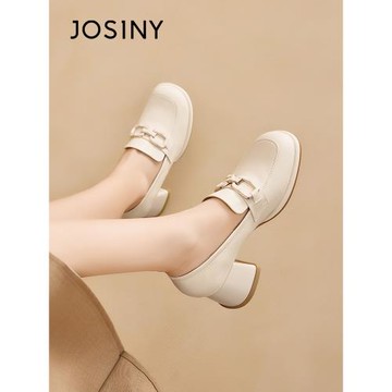 卓詩尼高跟樂福鞋女2026新款春秋法式白色高粗跟英倫風方頭小皮鞋