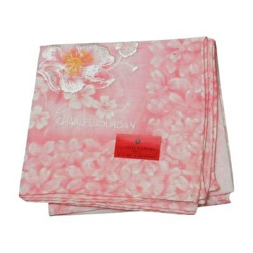 Charles Jourdan 粉色花卉刺繡花朵字母LOGO圖騰帕領巾(47CM)