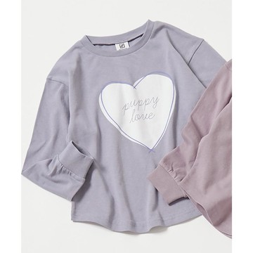 日本 devirock - 100%棉 女孩印花長袖上衣-大型愛心-紫羅蘭