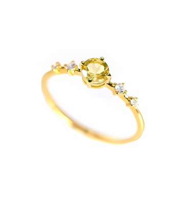黃水晶 & 鑽石 K18 戒指 圓形切割 ~Ello Lily~ 十一月誕生石