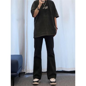 cleanfit純黑色秋冬牛仔褲男款西海岸美式高街褲子顯瘦vibe微喇褲