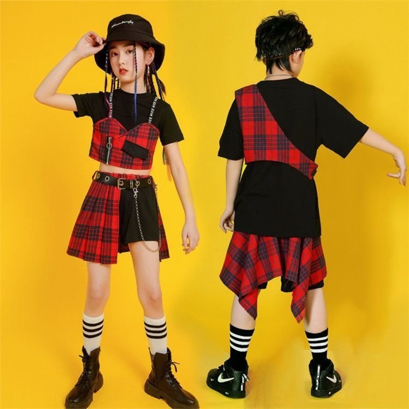 キッズダンス衣装 k-pop へそ出し チェック柄 スカート トップス 女の子 男の子 半袖 KPOP ダンス衣装 子供服 ヒップホップ カジュアル  ストリート 通販 LINEポイント最大GET | LINEショッピング