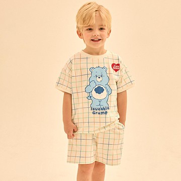 韓國 Care Bears - 聯名款憂鬱熊色線紋短袖套裝-象牙白