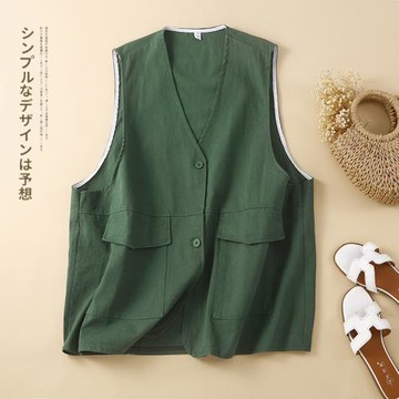 亞麻西裝馬甲2024年新款女夏薄款開衫小外套時尚大碼無袖坎肩背心
