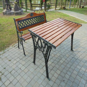 《雙人鑄鐵公園椅(附椅背)+鑄鐵公園桌》