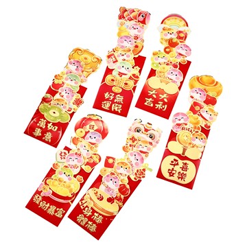 好運連連立體抽拉式創意紅包袋 好運無限 銅版紙 9x17cm(拉開後長度約30cm) 6個