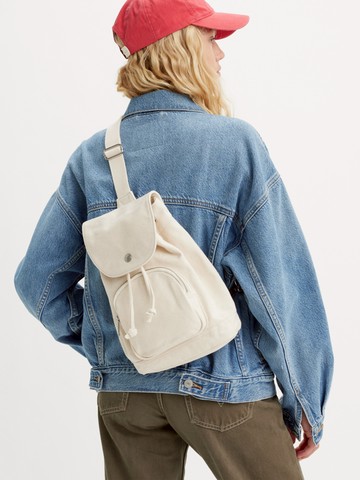Levis 男女同款 簡約斜背水桶包 / 經典鈕扣細節 白 熱賣單品