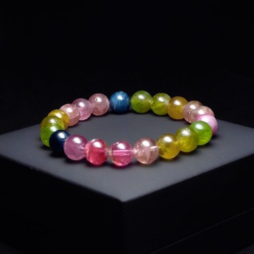 冰透色標碧璽9.4mm 多彩之光手鍊 手環 QBR-00108