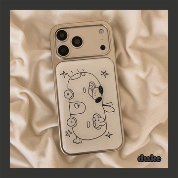 ins塗鴉線條汽車小狗適用蘋果17promax手機殼韓系簡約iPhone16