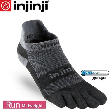 【INJINJI 美國 RUN避震吸排五趾隱形襪《黑/灰》】4095/五指襪/專業排汗襪/登山健行襪/休閒襪