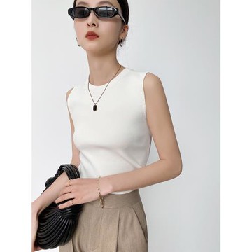 (免運)萬大奕白色無袖工字背心女夏彈力修身內搭圓領針織打底遮副乳外穿