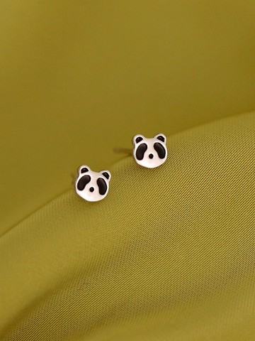 小麋人925熊貓可愛小巧耳釘女純銀耳環新款潮耳飾簡約中國風