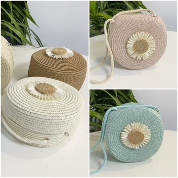 [巴黎精品] 現貨+預購 草編包手提包渡假風單肩側背包大容量流蘇編織包-洋氣時尚太陽花女包包5色a1ko3