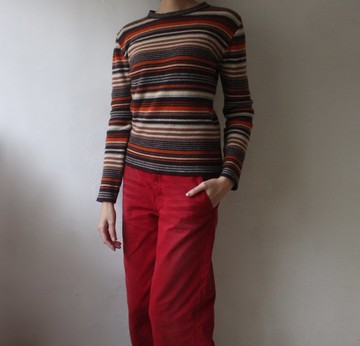 FOAK古著 90s韓國彩色條紋毛衣