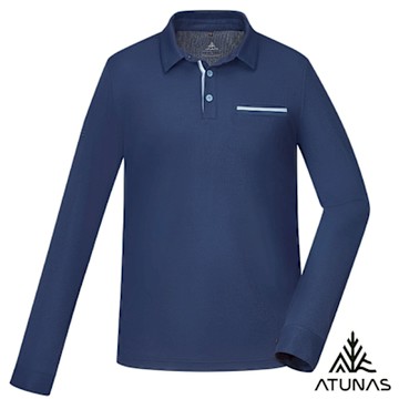 【ATUNAS 歐都納】男款POLARTEC POWER DRY長袖POLO衫A1PSGZ01M藏青/排汗透氣/抗菌除臭/上班休閒