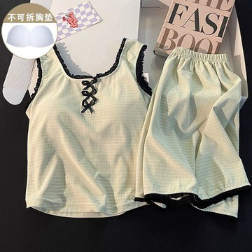 DUYI~夢詩 睡衣女性感吊帶帶胸墊雲朵棉短褲薄款寬鬆家居服套裝