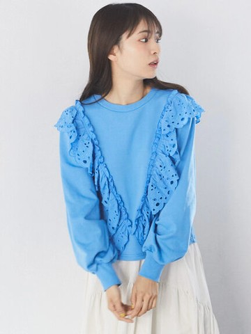 立體鏤空蕾絲摺邊圓領長袖上衣(1L31L1C0700) - earth music&ecology