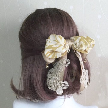 卡其/ 古典蕾絲雪紡香蕉夾 相交夾 髮圈 髮束 大腸圈 髮夾 髮飾