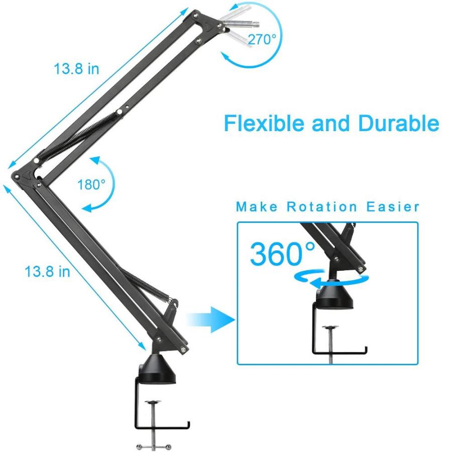 SM7B Boom Arm with Pop Filter Upgraded Heavy Duty Mic Stand Suspension Mi