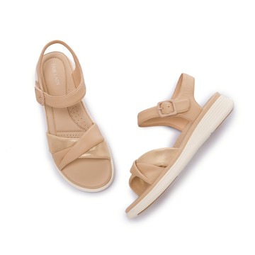 芯太軟 扭結柔軟羊皮輕量厚底涼鞋 卡其 (2E3171)