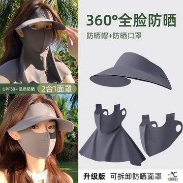 🔥臺灣出貨🔥防曬麵罩全臉防紫外綫遮陽女冰絲黑膠帽子一體護頸臉基尼騎行口罩hhfoof