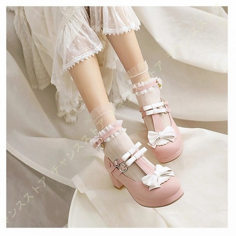 ロリータパンプス リボン ストラップ パンプス 厚底 靴 シューズ 森ガール 大人可愛い アンクルストラップ パンプス Lolita ロリータ風 カジュアル かわいい 通販 Lineポイント最大0 5 Get Lineショッピング