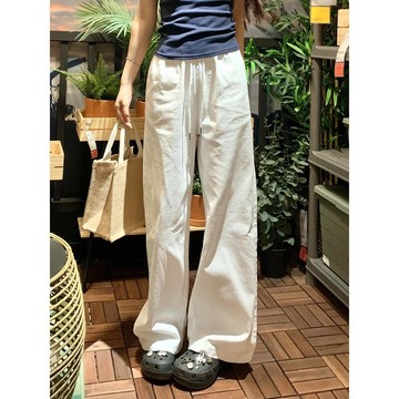 已售9642件💖YOBARLA 白色棉褲 運動褲 抽繩 高腰 衛褲 百搭 休閒褲 直筒褲 長褲 男女褲子