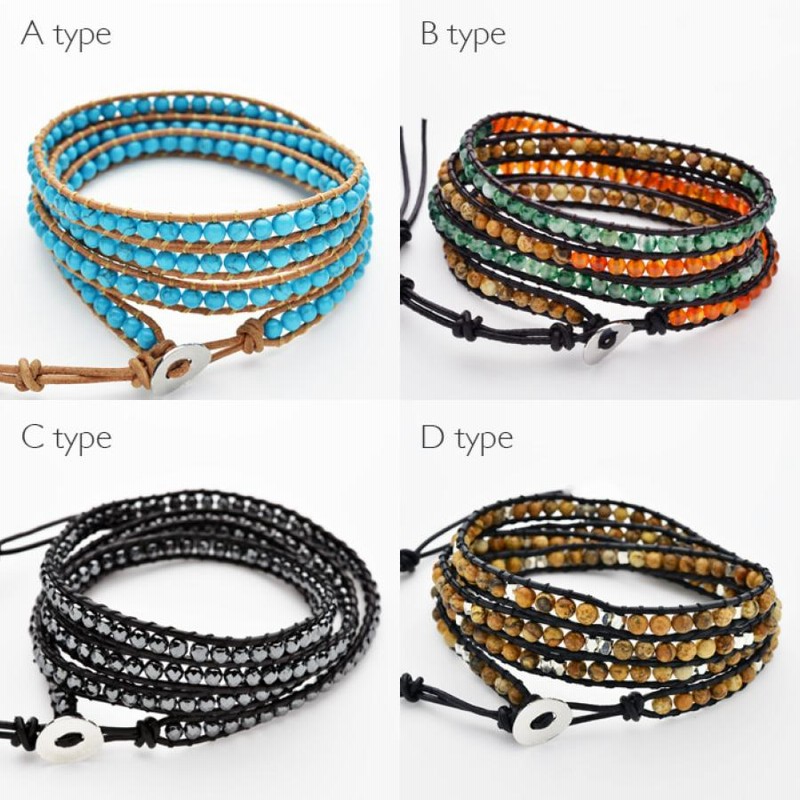 ラップブレスレット-夏の海タイプ ブレスレット ラップブレスレット レディース 革 レザー 天然石