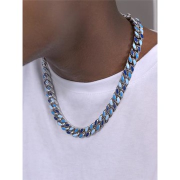 GRGR藍色拼接淬火古巴鏈項鏈cuban chain男女同款嘻哈鎖骨鏈潮ins