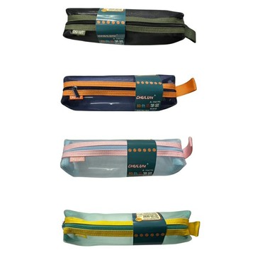 巨倫 四角形拚色網紗筆袋 收納袋 顏色隨機出貨 /個 A-10279｜領券最高折$220