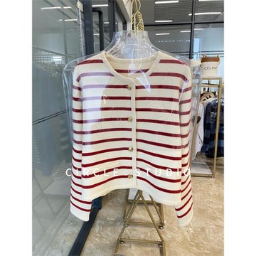 洋氣設計感經典百搭條紋開衫小香風羊毛短款針織外套2025早春新款