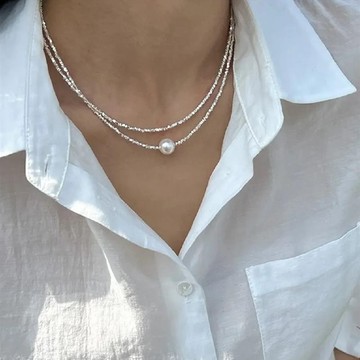項鍊 珍珠項鍊 純銀項鍊 女生項鍊 S925項鍊 碎銀子項鍊 鎖骨鏈 穿搭配件 063