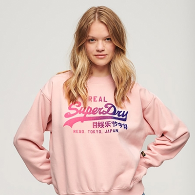 SUPERDRY 女裝 長袖上衣 大學T 圓領套頭衫 Tonal VL Graphic 粉紅