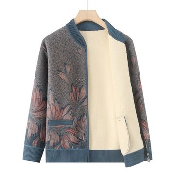 [米蘭精品] 現貨+預購 高級針織外套針織衫上衣秋冬毛衣開衫寬鬆大碼休閒女裝媽媽裝-棒球加絨女外套2色74mo6