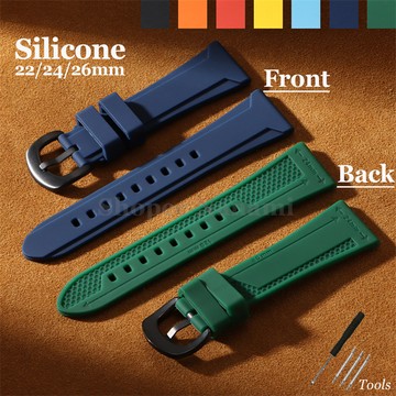 22 毫米 24 毫米 26 毫米矽膠錶帶通用運動防水橡膠錶帶男士女士替換手鍊帶黑色扣手錶配件