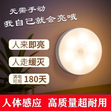 智能led人體感應燈充電池小夜燈不插電過道走廊燈家用光控2外貿廠 鑫弘-數碼配件