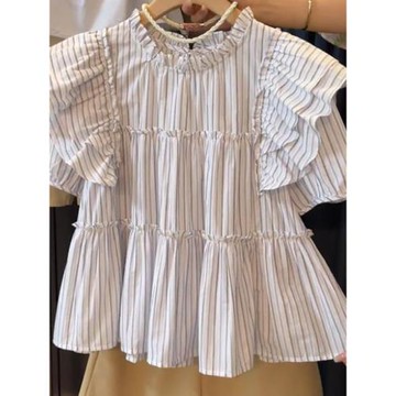 南油設計師自留款高級感條紋娃娃衫2025新款氣質顯瘦獨特小上衣服