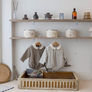 mkids新品 雙色格紋燈芯絨包屁衣【現貨】寶寶包屁衣 嬰兒衣服 聖誕節 過年 韓國童裝