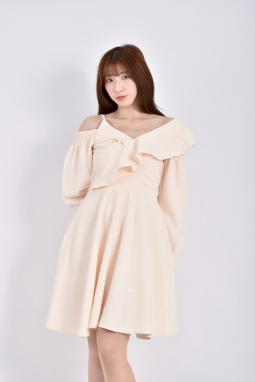 (S) 質感單肩杏色洋裝