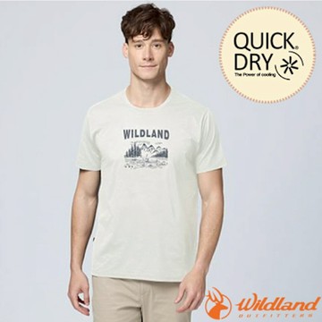 【荒野 WildLand】男 輕量抗UV吸排快乾機能印花T.圓領短袖T恤.上衣_0B31652-199 北歐白