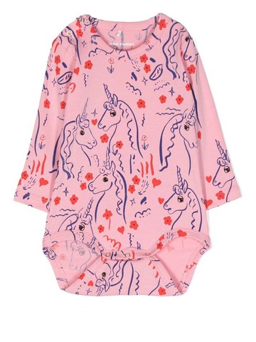 Mini Rodini - unicorn graphic-print bodysuit - kids - Cotton/Elastane - 56 - Pink