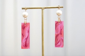 樹脂藝術長方形盤棉珍珠耳針-天夢