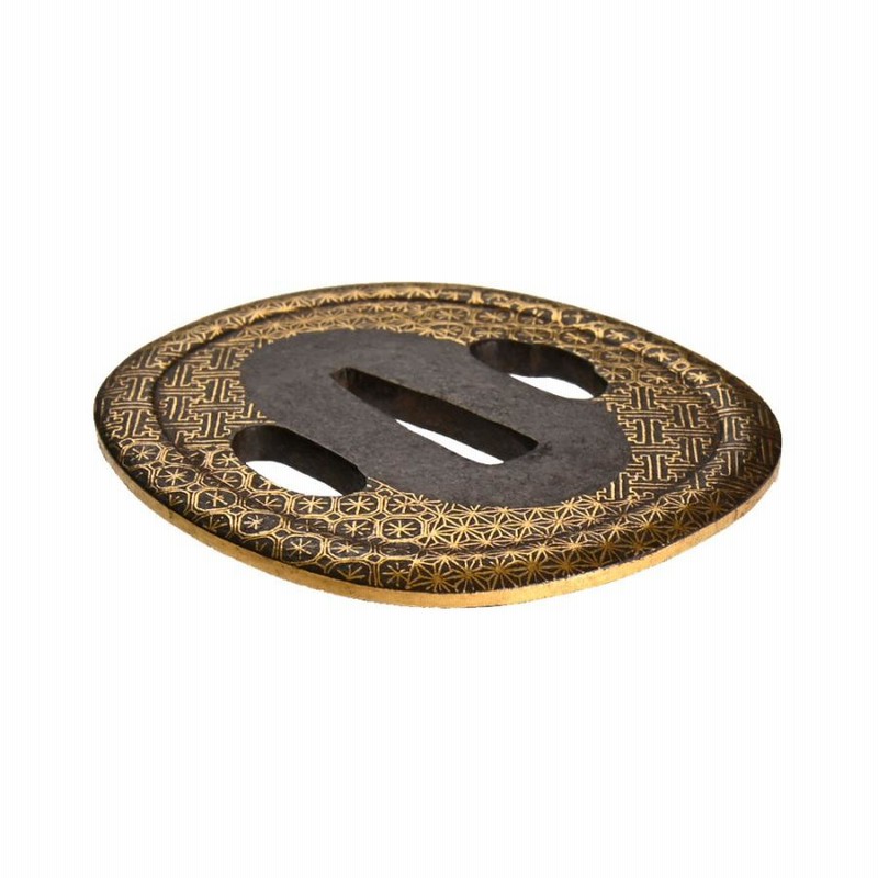 鍔 材質唐金 真鍮製 時代物 在銘 安信作鍔 材質唐金 真鍮製 時代物 在