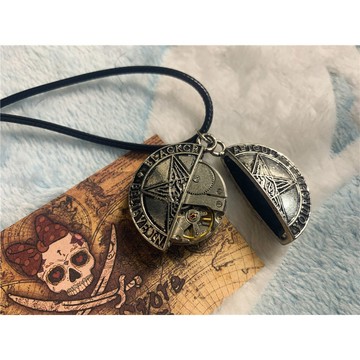 台灣現貨 貓熊繽雰 惡魔黑帝斯暗黑星星黑儀式巫毒項鍊龐克蒸汽朋克歌特原創機械機芯五芒星表芯打開男女項鏈韓國皮繩銀