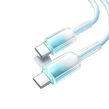 【樂樂】冰晶頭PD60W彩色编織快充線 Type-C to Type-C（低溫快充 充電數據線 智能控溫 1入組 保固1年）漸變藍（1m）