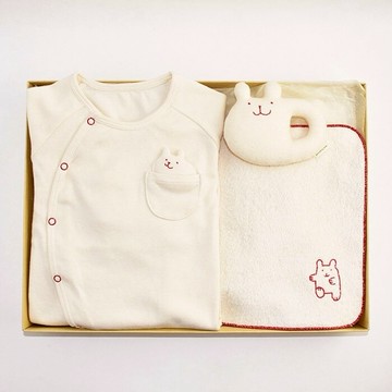 [快速出貨] 日本製 Pompkins 有機棉嬰兒連身衣禮盒-兔子