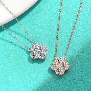 【米蘭精品】現貨+預購 頂級莫桑鑽石項鍊925純銀女項鍊鎖骨鍊項鏈情人節禮物-0.4克拉四葉草2款74lq1
