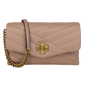 TORY BURCH -  Kira絎縫皮革金鍊帶斜背包(奶茶色)mini