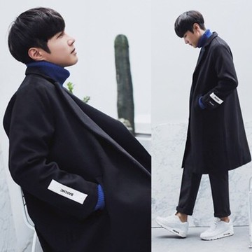 風衣外套長版毛呢大衣-時尚簡約百搭翻領男外套73ip38【獨家進口】【米蘭精品】