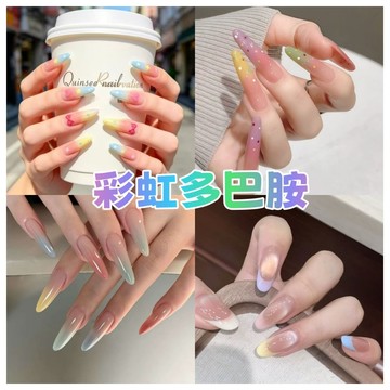 春夏新款彩虹漸變多巴胺穿戴甲 甜美馬卡龍美甲貼片 穿戴甲中長款 美甲貼片 假指甲貼片美甲